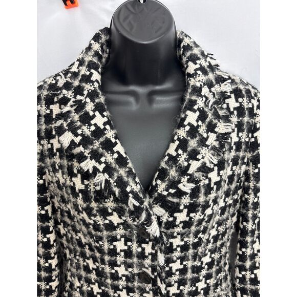 Nine West Houndstooth Coat Wool Blend Size S Black White Classic Winter Fall - Picture 2 of 11